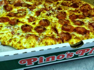 Pino's Pizza pepperoni pizza in box